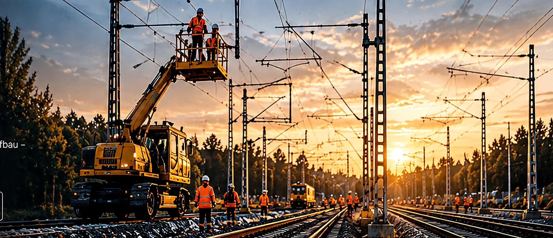 Techniker bei Arbeiten an einer Oberleitungsanlage
